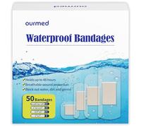 ourmed Waterproof Clear Bandages, Stays On Skin in The Bath, Shower Or Pool, Adhesive Bandages for First-Aid Wound Care of Minor Cuts and Scrapes, Assorted Sizes, 50 Count