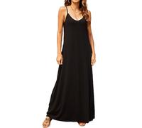 OURS Vestido largo de verano para mujer, casual, estampado floral, bohemio, tirantes delgados, floral, con bolsillos (S, negro)