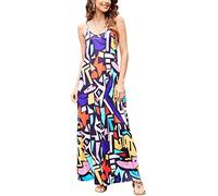 OURS Vestido largo de verano para mujer, casual, estampado floral, bohemio, tirantes delgados, floral, con bolsillos, A-mix Colors, X-Large