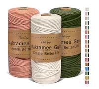 OurTop Hilo Macrame 3mm x 100m, Juego de 3 Cuerda Macrame Cordon Macrame Hilo de Macramé para Manualidades, Colgar de La Pared, Decoración Bohemia(Natural, Nude Rosado, Verde Militar)