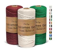 OurTop Hilo Macrame 3mm x 100m, Juego de 3 Cuerda Macrame Cordon Macrame Hilo de Macramé para Manualidades, Colgar de La Pared, Decoración Bohemia(Natural, Verde Esmeralda, Borgoña)