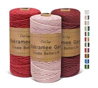 OurTop Hilo Macrame 3mm x 100m, Juego de 3 Cuerda Macrame Cordon Macrame Hilo de Macramé para Manualidades, Colgar de La Pared, Decoración Bohemia(Rosa, Rojo, Borgoña)