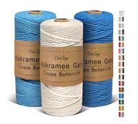 OurTop Hilo Macrame 3mm x 100m, Juego de 3 Cuerda Macrame Cordon Macrame Hilo de Macramé para Manualidades, Colgar de La Pared, Decoración Bohemia(Natural, Azul Claro, Azul)