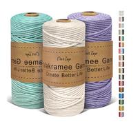 OurTop Hilo Macrame 3mm x 100m, Juego de 3 Cuerda Macrame Cordon Macrame Hilo de Macramé para Manualidades, Colgar de La Pared, Decoración Bohemia(Natural, Azul Lago, Morado)