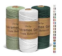 OurTop Hilo Macrame 3mm x 100m, Juego de 3 Cuerda Macrame Cordon Macrame Hilo de Macramé para Manualidades, Colgar de La Pared, Decoración Bohemia(Blanco, Verde Alga, Verde Oscuro)