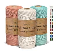 OurTop Hilo Macrame 3mm x 100m, Juego de 3 Cuerda Macrame Cordon Macrame Hilo de Macramé para Manualidades, Colgar de La Pared, Decoración Bohemia(Natural, Azul Lago, Nude Rosado)