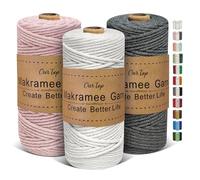 OurTop Hilo Macrame 3mm x 100m, Juego de 3 Cuerda Macrame Cordon Macrame Hilo de Macramé para Manualidades, Colgar de La Pared, Decoración Bohemia(Natural, Rosa, Gris)