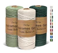 OurTop Hilo Macrame 3mm x 100m, Juego de 3 Cuerda Macrame Cordon Macrame Hilo de Macramé para Manualidades, Colgar de La Pared, Decoración Bohemia(Natural, Verde Alga, Verde Oscuro)