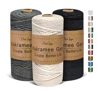 OurTop Hilo Macrame 3mm x 100m, Juego de 3 Cuerda Macrame Cordon Macrame Hilo de Macramé para Manualidades, Colgar de La Pared, Decoración Bohemia(Natural, Gris, Negro)