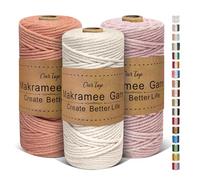 OurTop Hilo Macrame 3mm x 100m, Juego de 3 Cuerda Macrame Cordon Macrame Hilo de Macramé para Manualidades, Colgar de La Pared, Decoración Bohemia(Natural, Rosa, Nude Rosado)