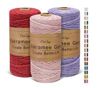 OurTop Hilo Macrame 3mm x 100m, Juego de 3 Cuerda Macrame Cordon Macrame Hilo de Macramé para Manualidades, Colgar de La Pared, Decoración Bohemia(Rosa, Rojo, Morado)