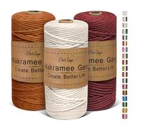 OurTop Hilo Macrame 3mm x 100m, Juego de 3 Cuerda Macrame Hilo de Macramé para Manualidades, Colgar de La Pared, Decoración Bohemia(Natural, Caramelo, Borgoña)