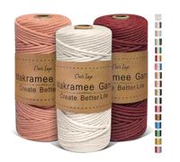 OurTop Hilo Macrame 3mm x 100m, Juego de 3 Cuerda Macrame Hilo de Macramé para Manualidades, Colgar de La Pared, Decoración Bohemia(Natural, Nude Rosado, Borgoña)
