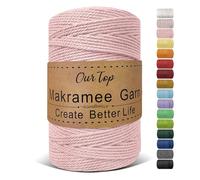 OurTop Hilo Macrame, 3mm x 300m Cuerda Macrame de 4 Hilos Cordon Macrame Hilo de Macramé para Manualidades, Colgar de La Pared, Decoración Bohemia, Rosa