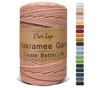 OurTop Hilo Macrame, 3mm x 300m Cuerda Macrame de 4 Hilos Cordon Macrame Hilo de Macramé para Manualidades, Colgar de La Pared, Decoración Bohemia, Nude Rosado