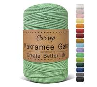 OurTop Hilo Macrame, 3mm x 300m Cuerda Macrame de 4 Hilos Cordon Macrame Hilo de Macramé para Manualidades, Colgar de La Pared, Decoración Bohemia, Verde Alga