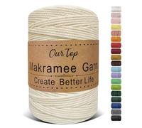 OurTop Hilo Macrame, 3mm x 300m Cuerda Macrame de 4 Hilos Cordon Macrame Hilo de Macramé para Manualidades, Colgar de La Pared, Decoración Bohemia, Amarillo Leche