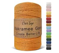 OurTop Hilo Macrame, 3mm x 300m Cuerda Macrame de 4 Hilos Cordon Macrame Hilo de Macramé para Manualidades, Colgar de La Pared, Decoración Bohemia, Amarillo Dorado