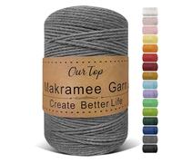 OurTop Hilo Macrame, 3mm x 300m Cuerda Macrame de 4 Hilos Cordon Macrame Hilo de Macramé para Manualidades, Colgar de La Pared, Decoración Bohemia, Gris