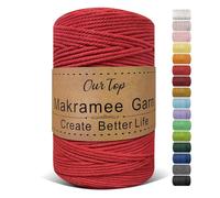 OurTop Hilo Macrame, 3mm x 300m Cuerda Macrame de 4 Hilos Cordon Macrame Hilo de Macramé para Manualidades, Colgar de La Pared, Decoración Bohemia, Rojo