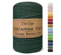 OurTop Hilo Macrame, 3mm x 300m Cuerda Macrame de 4 Hilos Cordon Macrame Hilo de Macramé para Manualidades, Colgar de La Pared, Decoración Bohemia, Verde Oscuro