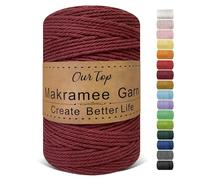 OurTop Hilo Macrame, 3mm x 300m Cuerda Macrame de 4 Hilos Cordon Macrame Hilo de Macramé para Manualidades, Colgar de La Pared, Decoración Bohemia, Borgoña