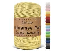 OurTop Hilo Macrame, 3mm x 300m Cuerda Macrame de 4 Hilos Cordon Macrame Hilo de Macramé para Manualidades, Colgar de La Pared, Decoración Bohemia, Amarillo Claro