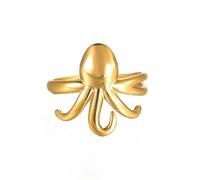 Ouruiba - Anillo de pulpo abierto de acero inoxidable dorado, diseño único de criatura marina, joya regalo para mujer