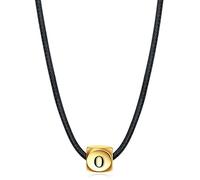 Ouruiba - Collar con colgante geométrico, cubo mágico de 26 letras, inicial, acero inoxidable, oro, cordón de piel, joyería, acero inoxidable
