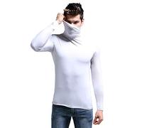 Ouruikia Camisas Termica Hombre Ligero Modal Capa Base Cuello Alto Manga Larga Tops Thermal Invierno, Blanco,S
