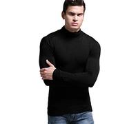 Ouruikia Camisas Termica Hombre Ligero Modal Capa Base Cuello Alto Manga Larga Tops Thermal Invierno, Negro, M