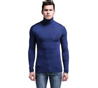 Ouruikia Camisas Termica Hombre Ligero Modal Capa Base Cuello Alto Manga Larga Tops Thermal Invierno, Azul,S