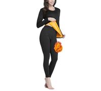 Ouruikia Conjunto de ropa interior térmica para mujer, forro polar, pantalón térmico largo Johns Base Layer, traje extra grueso, súper cálido, Negro , XL