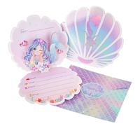 OurWarm 24 invitaciones de cumpleaños de sirena para niña con sobres, invitaciones de fiesta de cumpleaños nacaradas 3D, suministros de fiesta de sirena para decoración de fiesta de sirena, color rosa