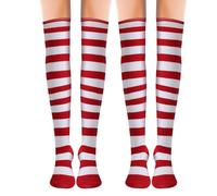 OuryTech Calcetines a Rayas Rojos y Blancos, 2 Pares de Disfraz de Calzaslargas para Mujer, Calcetines Rayados, Disfraz de Carnaval, Calcetines Coloridos, Medias Rojas y Blancas, Calcetines