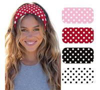 OuryTech Diadema para Mujer, 4 Piezas de Cintas para el Pelo, Diademas Suaves y Elásticas con Lunares, Antideslizantes y a la Moda para Yoga y Ejercicio