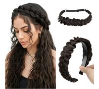 OuryTech Diadema Trenzada, 2 Piezas Accesorio para el Cabello de Mujer, Cinta Trenzada Elástica Marrón Oscuro Hecha a Mano