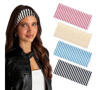 OuryTech Diademas Dama, 4 Piezas de Bandas para Cabeza a Rayas para Mujeres, Bandas para el Cabello Elásticas y Antideslizantes de Tela Suave, Diademas Transpirables para Yoga y Ejercicios