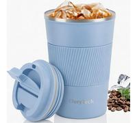 OuryTech Insulated Coffee Tumbler, 380 ml, Taza de café para Llevar, Vaso de Acero Inoxidable con Tapa, a Prueba de derrames, Doble Pared aislada, Mantiene Las Bebidas Calientes y frías (Azul Claro)