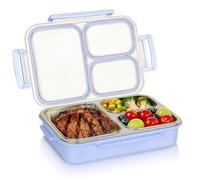 OuryTech OurTech Brotdose, sin mezcla de sabores y a prueba de fugas, caja de almuerzo de acero inoxidable, 3 compartimentos, plástico alimentario 304, para trabajo picnic en movimiento, azul