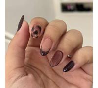 OuryTech Press On Nails Almond, 24 piezas uñas postizas cortas y almendra, con punta francesa, diseño leopardo marrón brillante para mujeres (Tipo A)