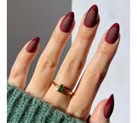 OuryTech Press On Nails Rojo, 32 Uñas Postizas Adhesivas y Uñas Falsas, Uñas Almendradas Rojo Oscuro con Punta Francesa Brillante para Mujeres (Tipo A)