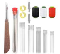 OuryTech Set de Agujas de Coser, 34 Piezas de Agujas con Ojo Grande, Kit de Coser Cuero, Aguja para punzón, Juego de Aguja e Hilo, Agujas de Acero Inoxidable para Costura a Mano, DIY