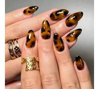 OuryTech Uñas Postizas Almendra, 24 Piezas Uñas Artificiales Autoadhesivas y Uñas Falsas, Estampado de Leopardo con Diseño de Cobertura Completa Brillante para Mujeres (Tipo F)