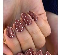 OuryTech Uñas Postizas Almendra, 24 Piezas Uñas Postizas Diseño White French Bow, Uñas Falsas con Perlas Blancas, Uñas Cortas de Almendra Acrílicas, Uñas Adhesivas Reutilizables para Mujeres