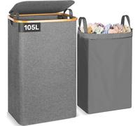 OUSFOT Cesto Ropa Sucia con Tapa Estrecho Laundry Organizer XL 105 L Cubo con Tapa Gris Cesta Fácil de Montar y Plegable con Asas Puede Usar Dormitorios, Salas Estar, Habitaciones Niños, Baños