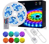 OUSFOT Cinta LED de 5 m impermeable RGB multicolor luminosa con mando a distancia para dormitorio, casa, decoración o fiesta (Paquete de 6)