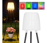 OUSFOT Lampara Solar Exterior Jardin con Soporte para Flores, RVB y Blanco Cálido, Resistente al Agua Lampara de Pie Exterior para una Iluminación Sostenible de Terraza, Jardin, Balcon, Piscina, Patio