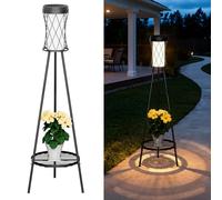 OUSFOT Luces Solares Exterior con USB en Pie, Resistente al Agua Solar Lights Outdoor con Tres Ajustes de Temperatura de Color, Iluminacion Exterior Solar para Terraza, Jardín, Patio o Plantas