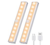 OUSFOT Luz LED con Sensor de Movimiento,10 LED Cocina Bajo Mueble 2 Piezas Luces Armarios con Sensor sin Cable Adecuado para Escaleras, Pasillos,Cocinas,Emergencias en Garajes